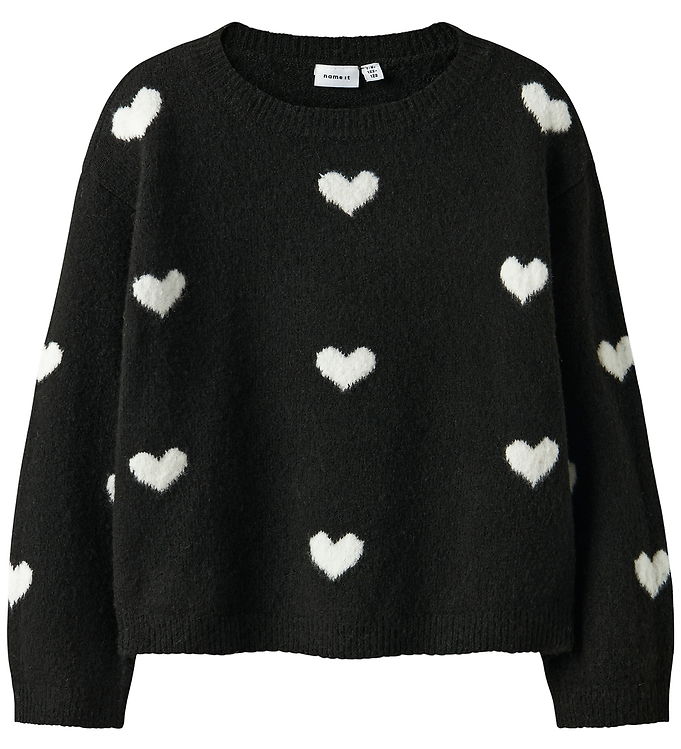 Name It Bluse - Strik - NkfOna - Black/Cloud Dancer Heart