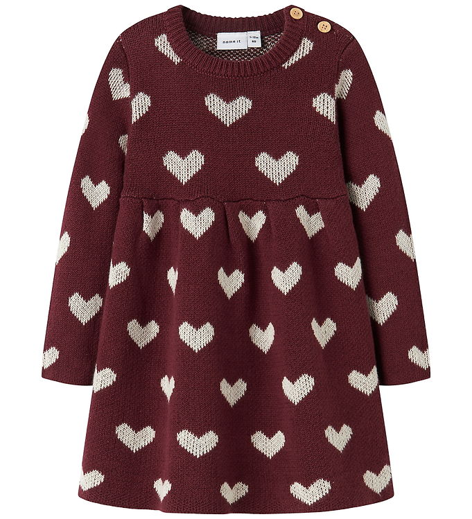 Name It Kjole - Strik - NbfOana - Burgundy/Peyote Heart