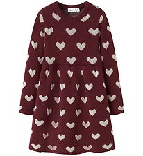 Name It Kjole - Strik - NmfOana - Burgundy/Peyote Heart