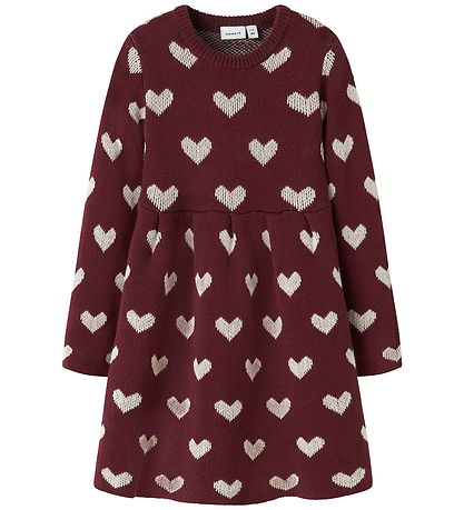 Name It Kjole - Strik - NmfOana - Burgundy/Peyote Heart