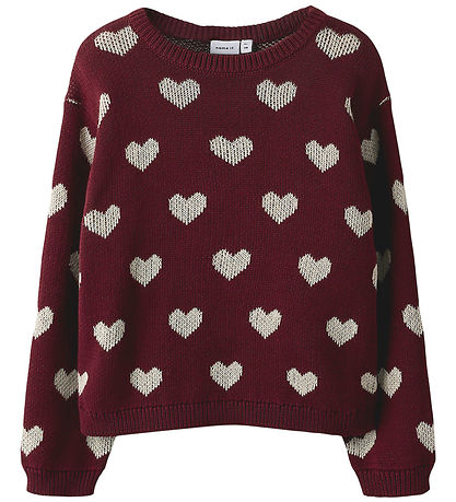 Name It Bluse - Strik - NmfOana - Burgundy/Peyote Heart