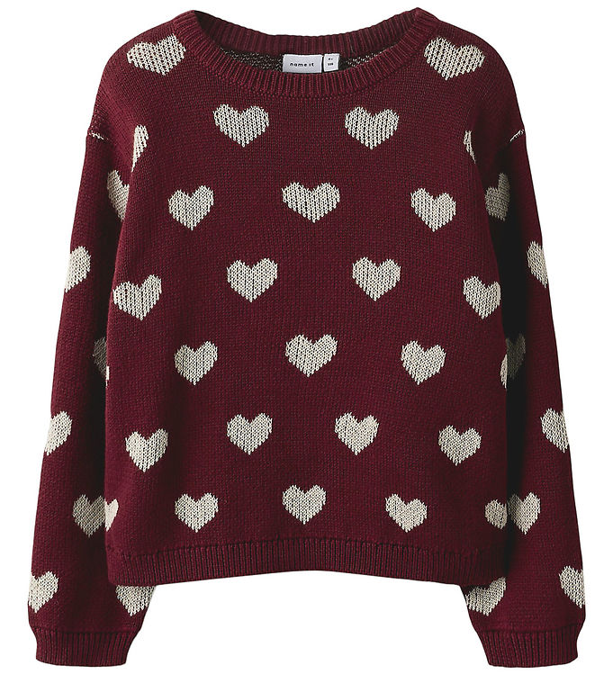 Name It Bluse - Strik - NmfOana - Burgundy/Peyote Heart