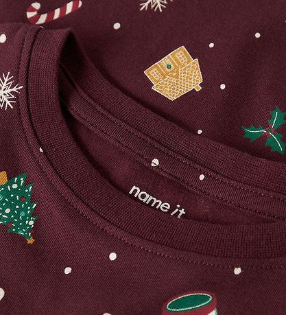 Name It Nattøj - 2-Delt - NmnVismas - Burgundy/Xmas - AOP