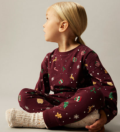 Name It Nattøj - 2-Delt - NmnVismas - Burgundy/Xmas - AOP