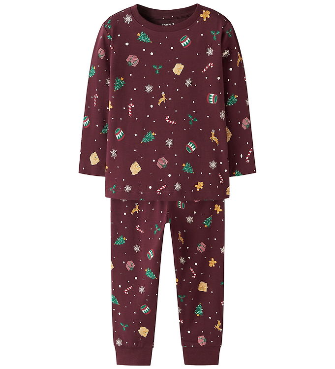 Name It Nattøj - 2-Delt - NmnVismas - Burgundy/Xmas - AOP