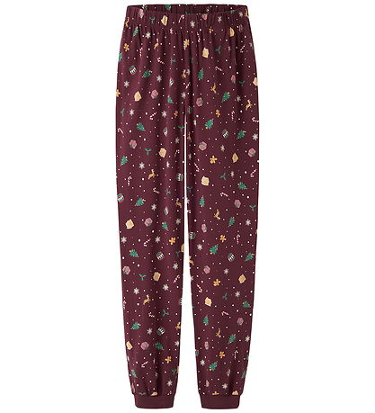 Name It Nattøj - 2-Delt - NanVismas - Burgundy/Xmas AOP