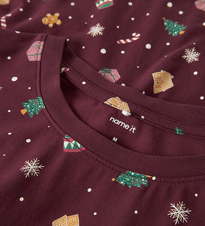 Name It Nattøj - 2-Delt - NanVismas - Burgundy/Xmas AOP