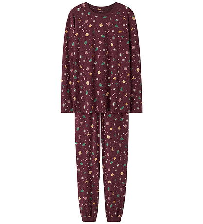 Name It Nattøj - 2-Delt - NanVismas - Burgundy/Xmas AOP