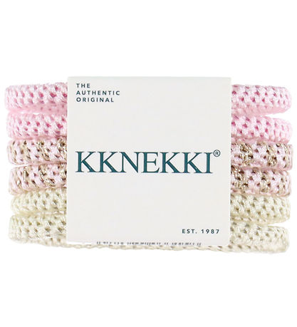 Kknekki Hårelastikker - Slim - 6-pak - Pink/White Kknekki Hårelastikker - Slim - 6-pak - Pink/White