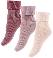 MP Strømper - Viskose/Bambus - Rib - 3-pak - Glitter - Maroon