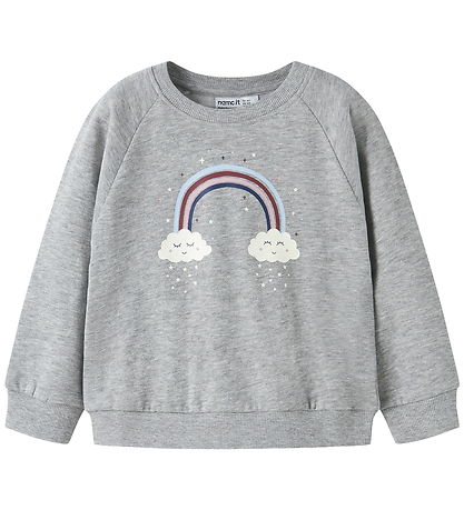 Name It Sweatshirt - NmfVenus - Grey Melange/Rainbow Clouds