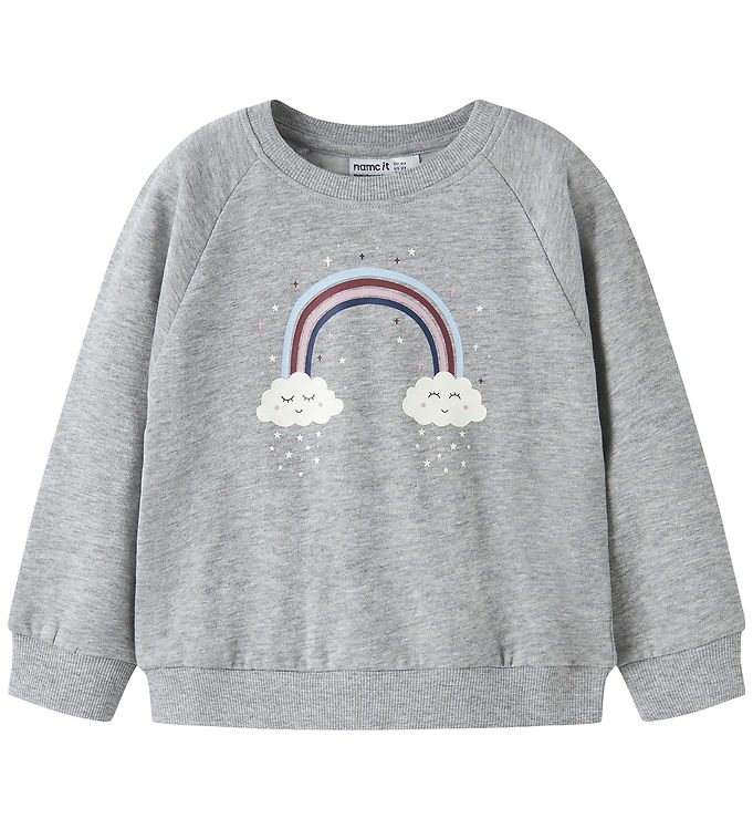 Name It Sweatshirt - NmfVenus - Grey Melange/Rainbow Clouds