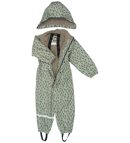 Mikk-Line Regndragt m. Fleece - PU - AOP - Iceberg Green