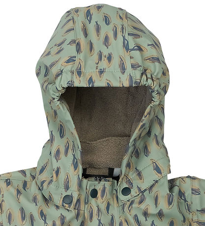 Mikk-Line Regndragt m. Fleece - PU - AOP - Iceberg Green