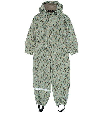 Mikk-Line Regndragt m. Fleece - PU - AOP - Iceberg Green