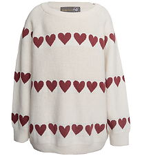 Hanevild Bluse - Strik - Ivory/Red Heart