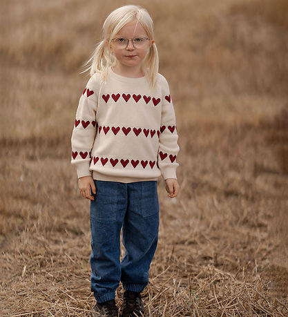 Hanevild Bluse - Strik - Ivory/Red Heart
