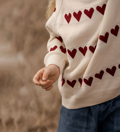Hanevild Bluse - Strik - Ivory/Red Heart