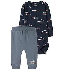 Name It Sæt - Bukser/Body l/æ - NbmVroels - Flint Stone/Navy Bla