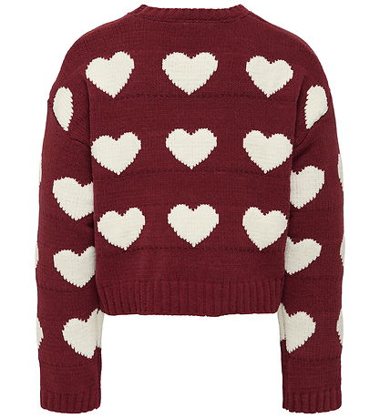 Kids Only Bluse - Strik - KogSus - Cabernet/Heart/Egret