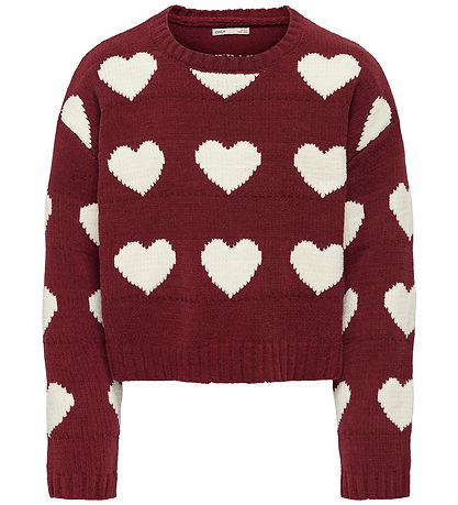 Kids Only Bluse - Strik - KogSus - Cabernet/Heart/Egret