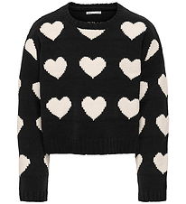 Kids Only Bluse - Strik - KogSus - Black/Heart/Egret