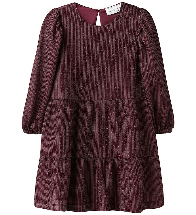 Name It Kjole - NmfRisilk - Burgundy m. Glimmer