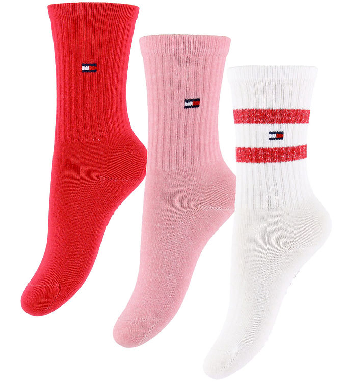 Tommy Hilfiger Strømper - 3-pak - Rød/Rosa/Hvid