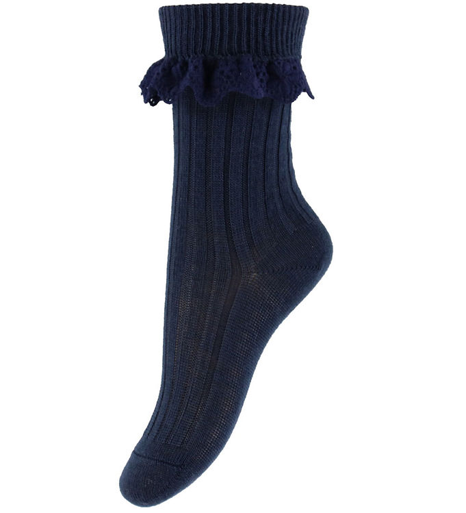MP Strømper m. Blonde - Uld - Rib - Navy