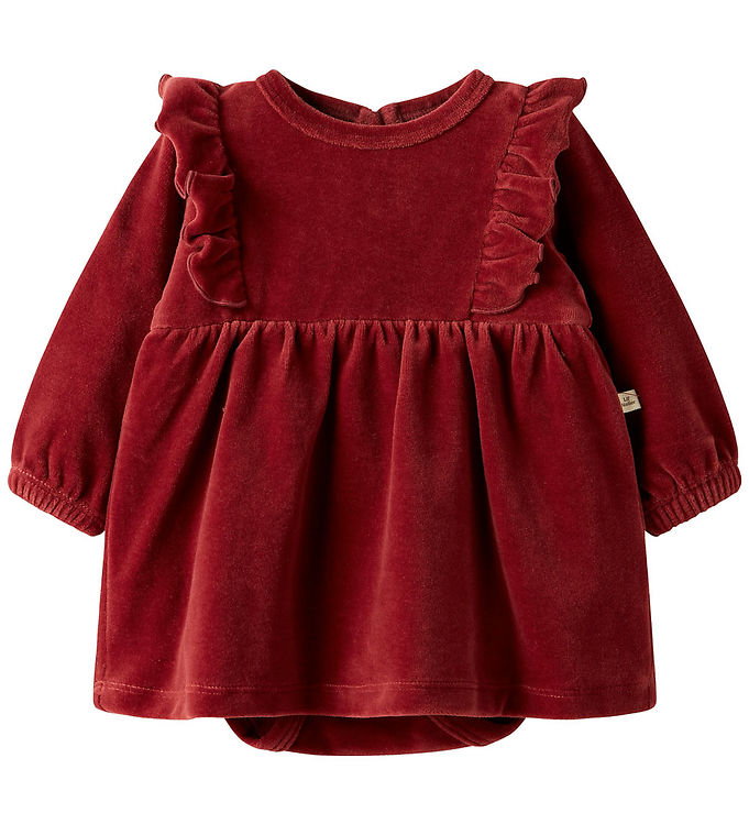 Lil' Atelier Kjolebody l/æ - Velour - NbfSaga - Red Dahlia