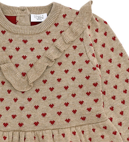 Hust and Claire Kjole - Strik - HCKarina - Biscuit/Rød m. Hjerte
