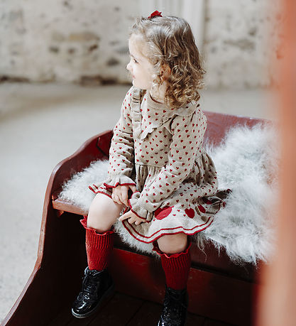 Hust and Claire Kjole - Strik - HCKarina - Biscuit/Rød m. Hjerte