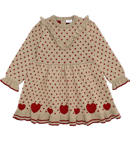 Hust and Claire Kjole - Strik - HCKarina - Biscuit/Rød m. Hjerte Hust and Claire Kjole - Strik - HCKarina - Biscuit/Rød m. Hjerte