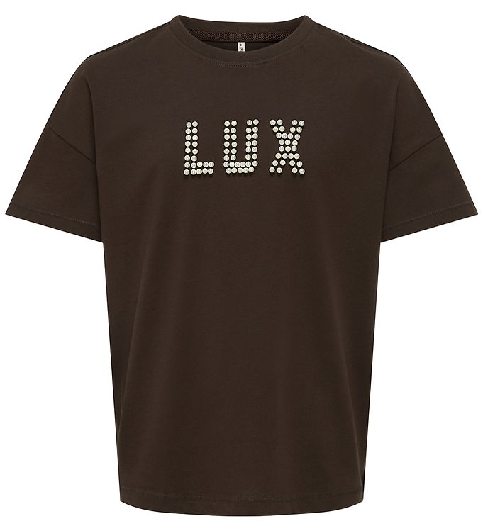 Kids Only T-shirt - KogKate - O-Neck Pearl Top - Black Coffee/Lu