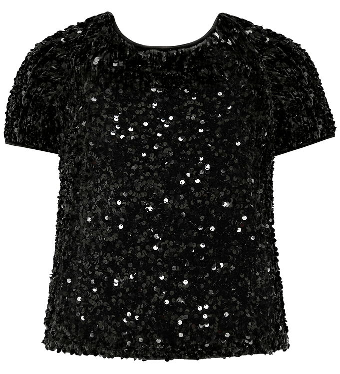 Kids Only Kortærmet Top Sort Med Pailletter - Str. 7-8y 122/128cm