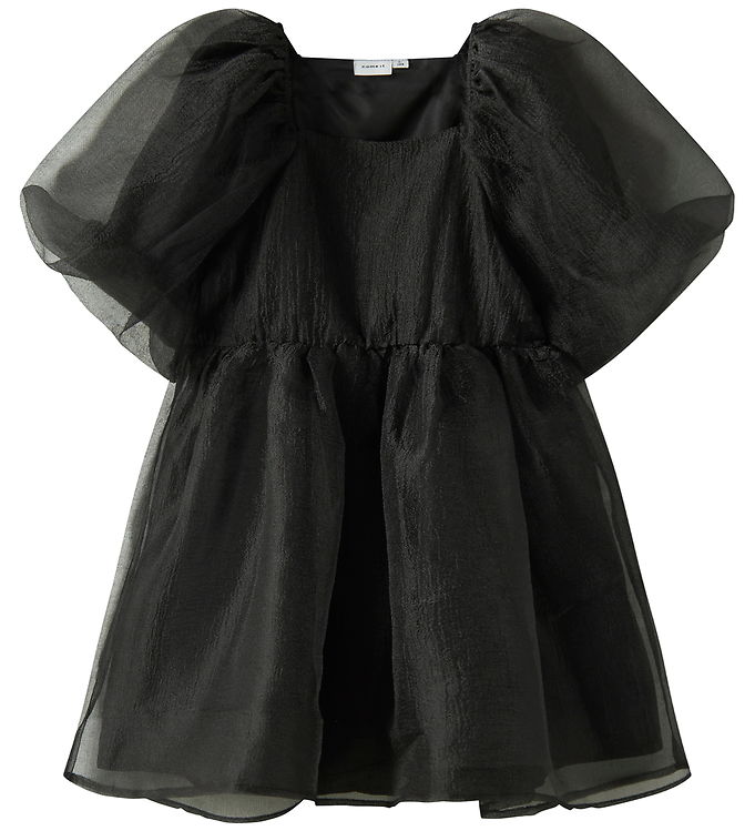 Name It Kjole Sort Chiffon Med Puffærmer - Str. 8y 128cm