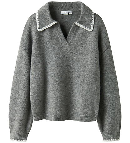 Name It Bluse - Polo Strik - NkfRikasa - Grey Melange