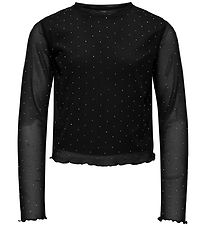 Kids Only Bluse - KogJada - Tyl - Black/Silver Rhinestones