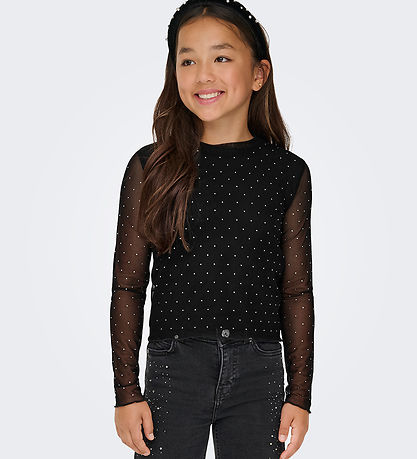 Kids Only Bluse - KogJada - Tyl - Black/Silver Rhinestones