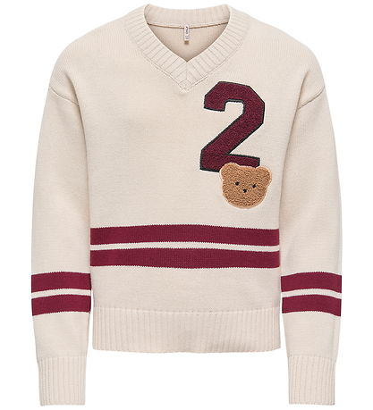 Kids Only Bluse - Strik - KogJanny - Birch/Badge/Cabernet