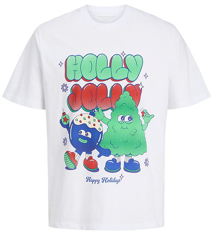 Jack & Jones T-shirt - JorHoliday Cartoon - Bright White/Holly Jack & Jones T-shirt - JorHoliday Cartoon - Bright White/Holly