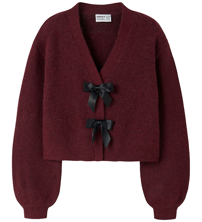 Name It Cardigan - Strik - NkfRina - Burgundy/BLACK BOW