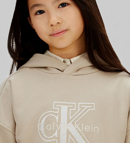 Calvin Klein Hættetrøje - Velvet Monologo - Ancient Marble Grey