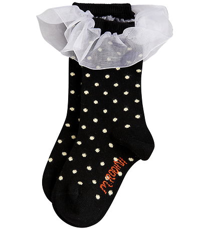 Mini Rodini Strømper - Polka Dot Frill - Sort Mini Rodini Strømper - Polka Dot Frill - Sort
