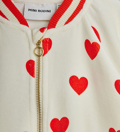 Mini Rodini Cardigan - Velour - Hearts - Hvid