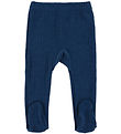 Joha Leggings w. Feet - Wool - Rib - Dark Turquoise