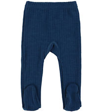 Joha Leggings m. Füße - Wolle - Rib - Dunkeltürkis
