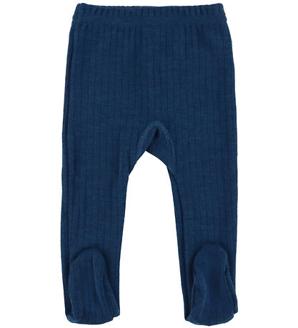 Joha Leggings w. Feet - Wool - Rib - Dark Turquoise