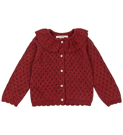 Konges Sløjd Cardigan - Strik - Red Dahlia m. Hulmønster Konges Sløjd Cardigan - Strik - Red Dahlia m. Hulmønster