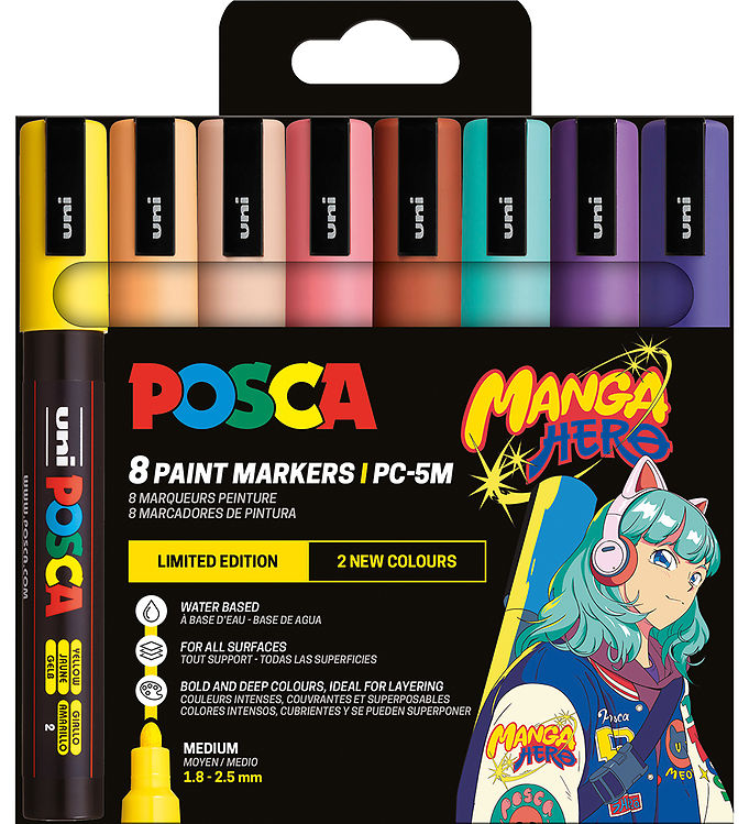 Posca Tuscher - PC-5M - 8 stk. - Manga Hero